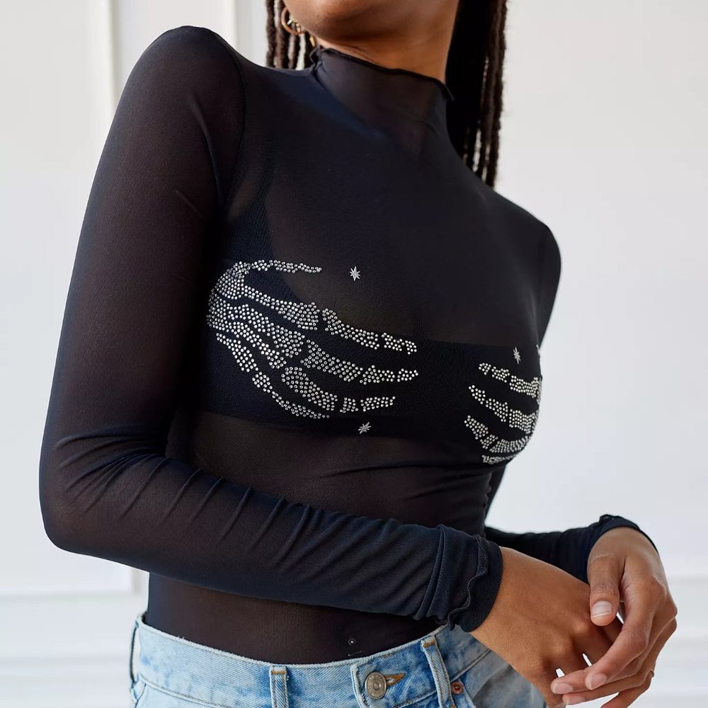 Out From Under Kit Sheer Mesh Skeleton Bodysuit S NWT